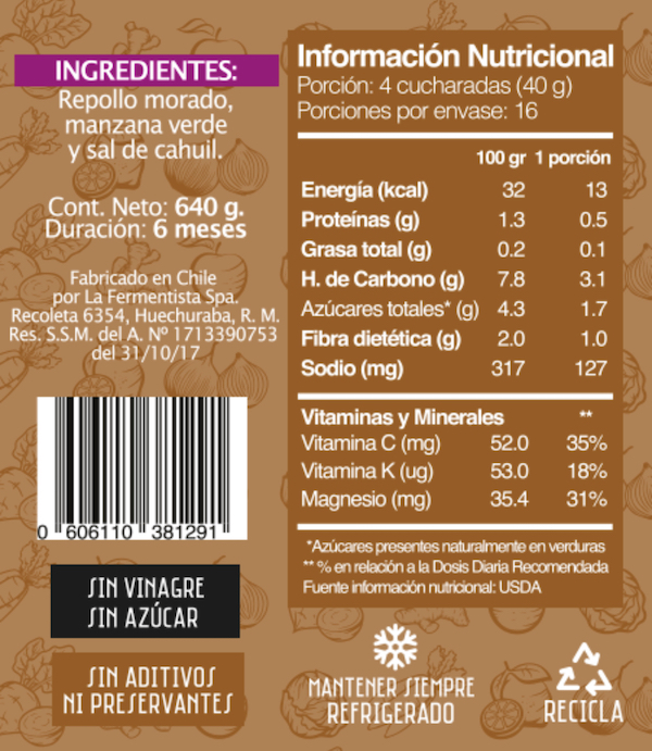 Sauerkraut Clasico Purpura Marca La Fermentista 680 Gr La Casa Organica